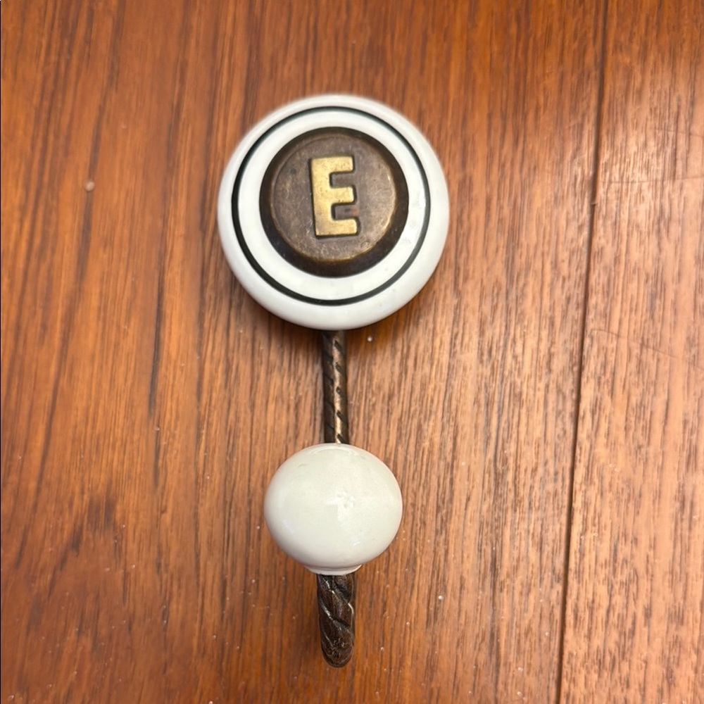 White and Black Wall Hook with Letter E
